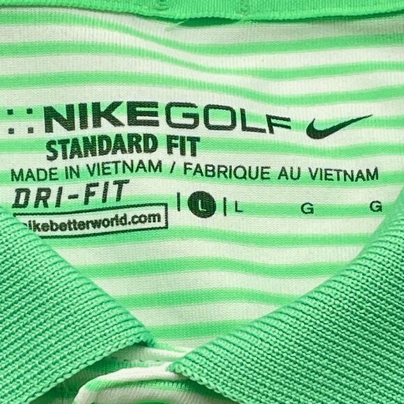 Nike Golf Men's Golf Shirt - DRI-FIT - Green & White Striped - Size L - GUC - Picture 11 of 11